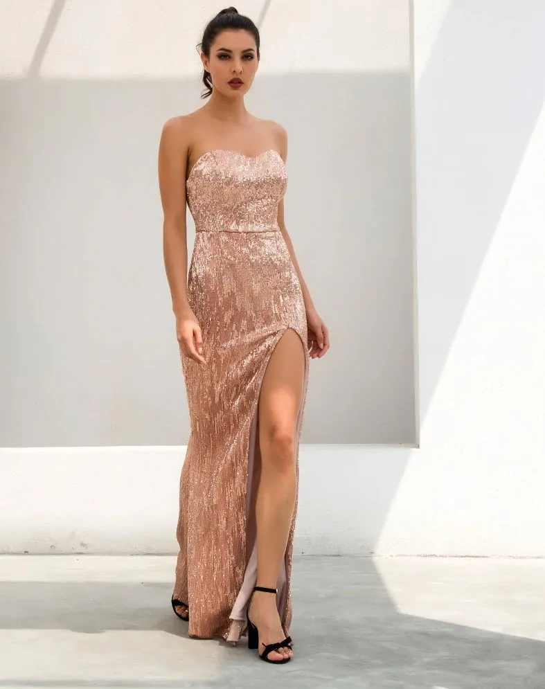 Women's Elastic Sequin Long Sleeveless Dress