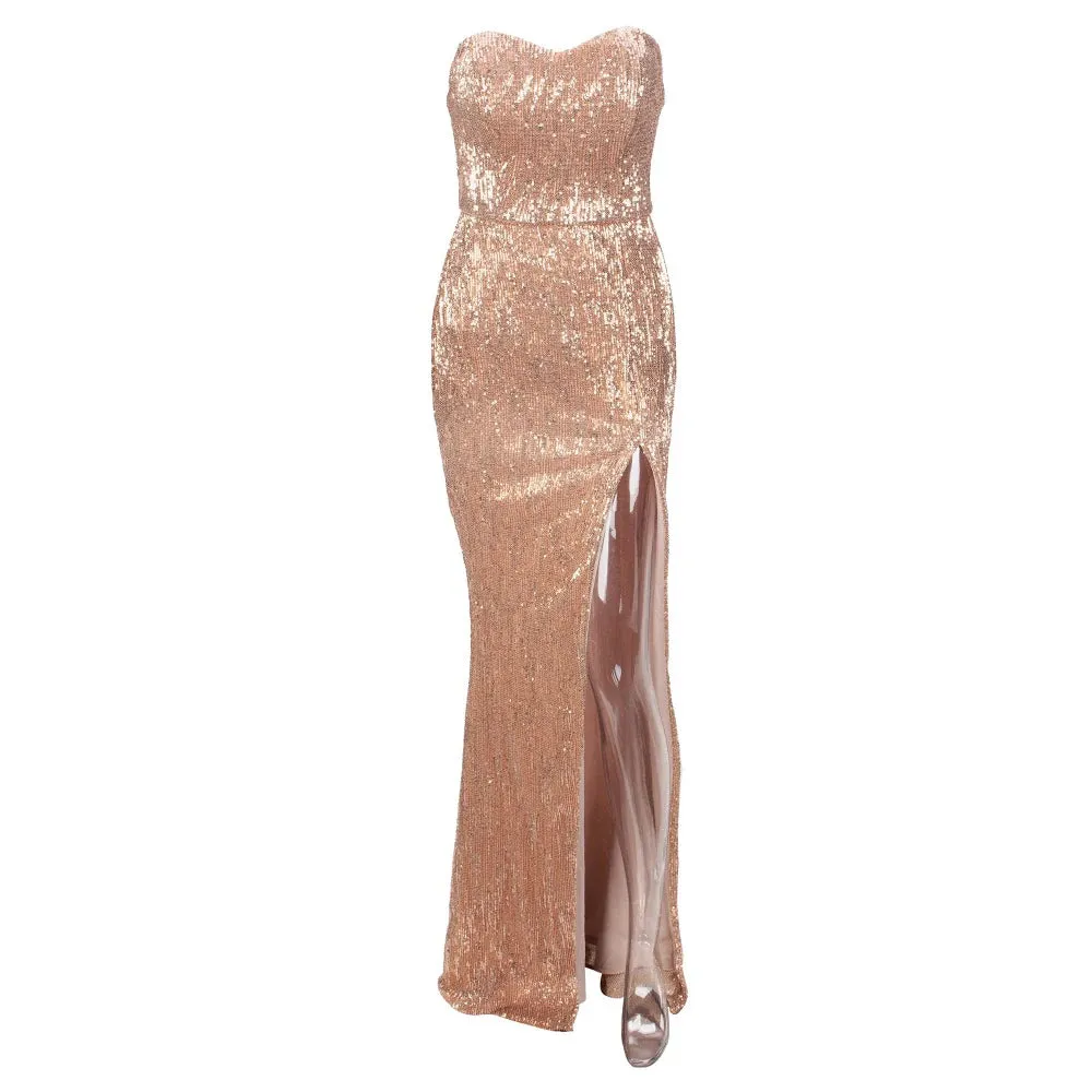 Women's Elastic Sequin Long Sleeveless Dress