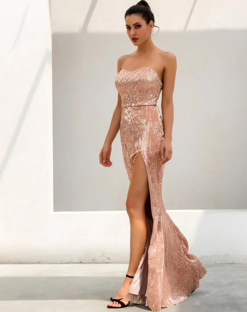 Women's Elastic Sequin Long Sleeveless Dress