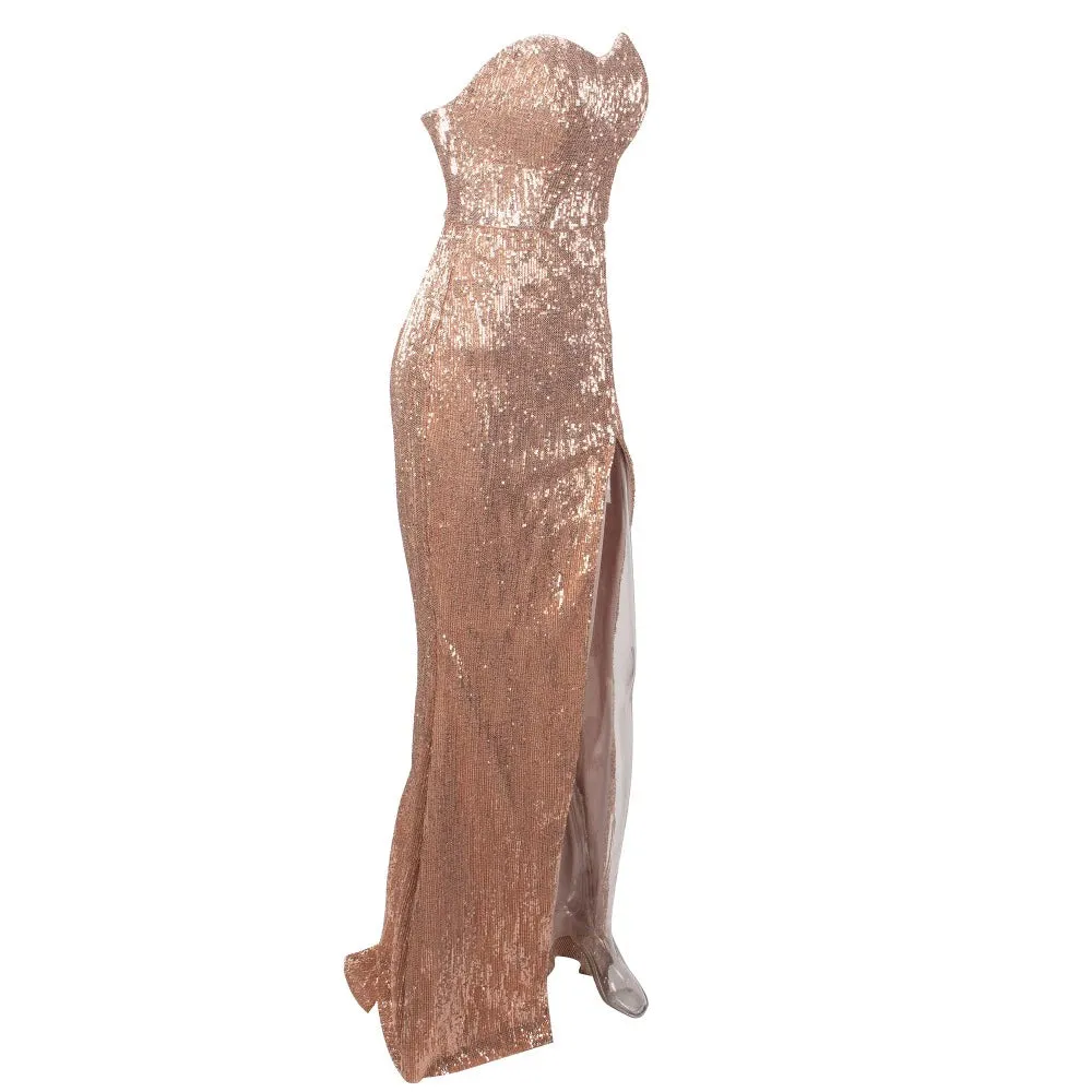 Women's Elastic Sequin Long Sleeveless Dress