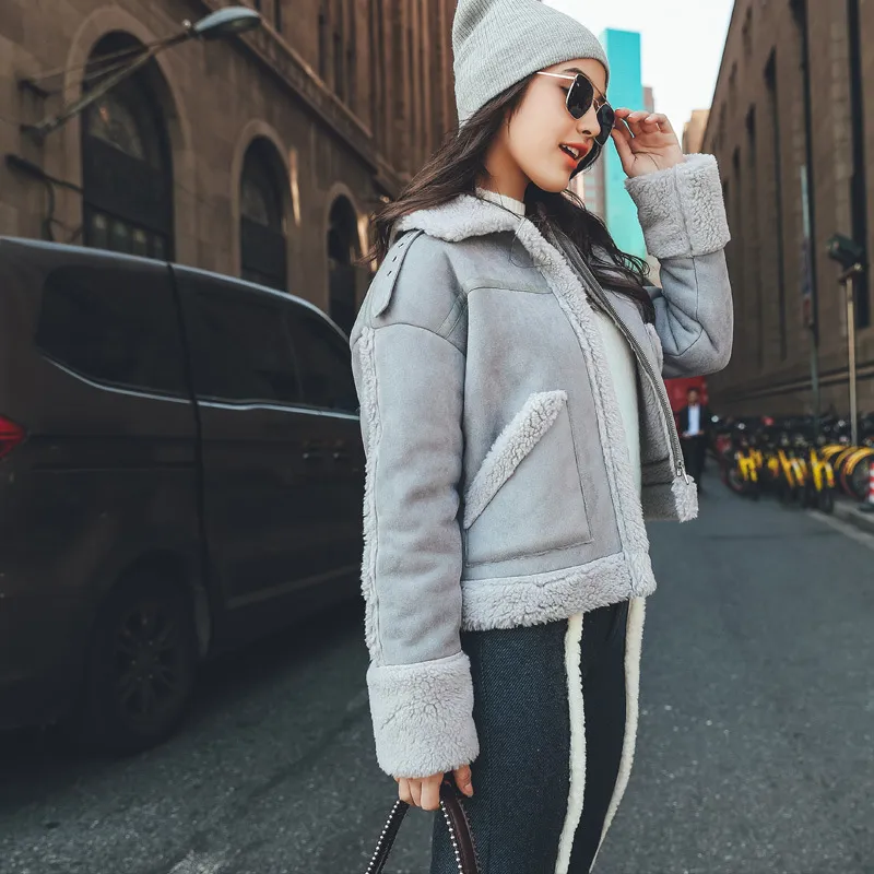 Women's Winter Casual Thick Faux Sheepskin Short Coat With Wool