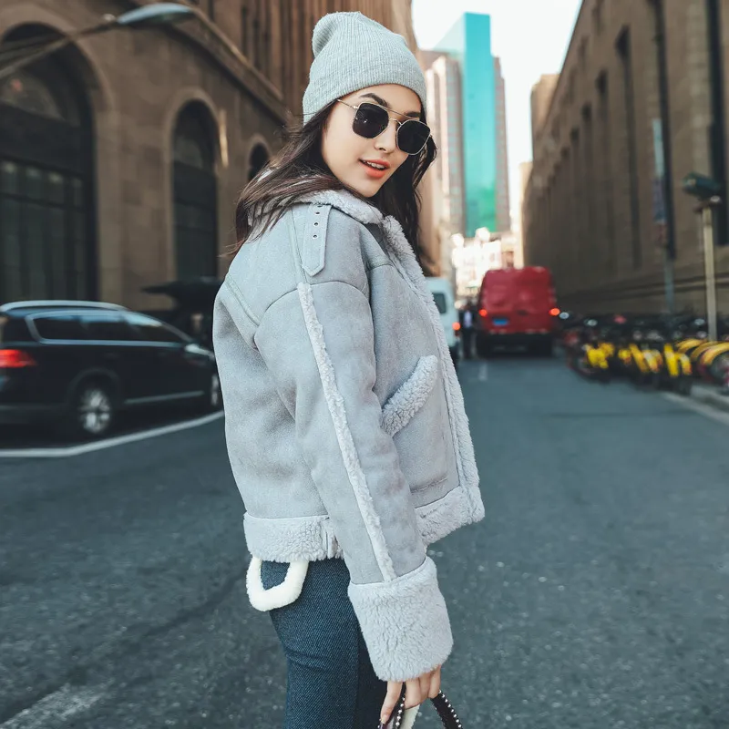 Women's Winter Casual Thick Faux Sheepskin Short Coat With Wool