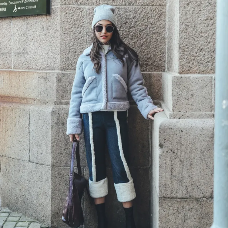 Women's Winter Casual Thick Faux Sheepskin Short Coat With Wool