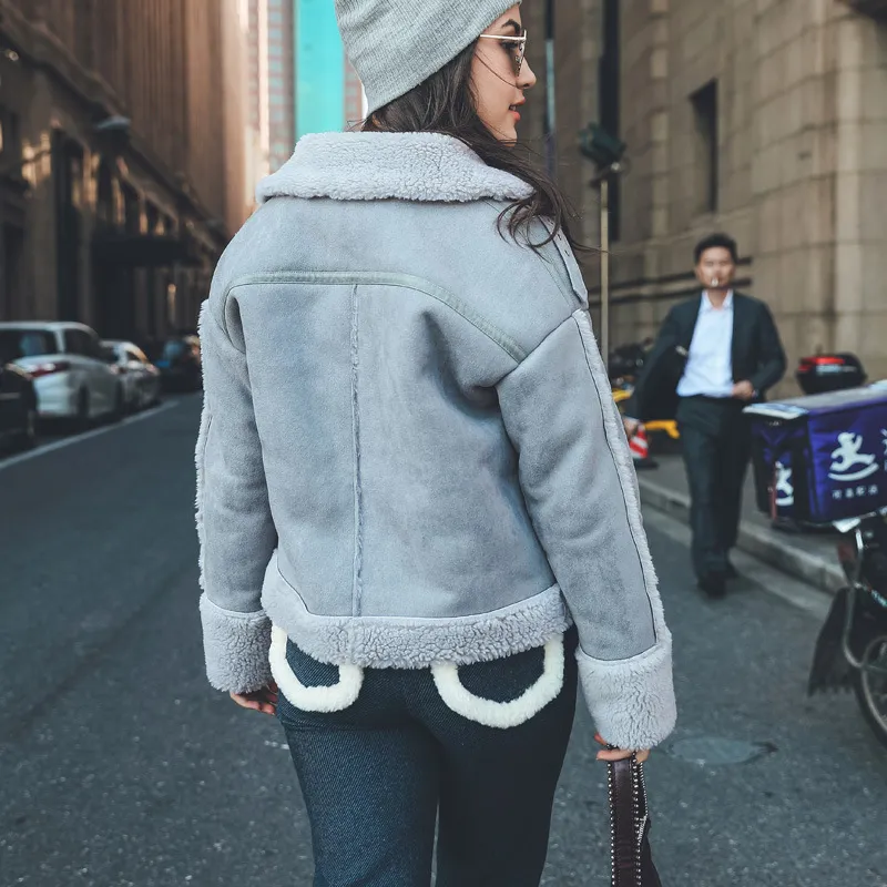 Women's Winter Casual Thick Faux Sheepskin Short Coat With Wool
