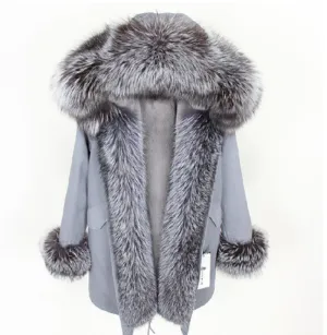 Women's Winter Casual Thick Long Hooded Parka With Fox Fur